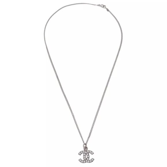 Chanel CC Chain Necklace Pendant Rhinestone Silver - Picture 2 of 4